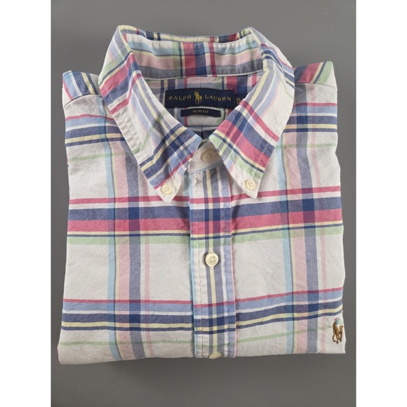 Ralph Lauren Other - Ralph Lauren Button Down Short Sleeve Slim Fit Windowpane Plaid Oxford Mens XL
